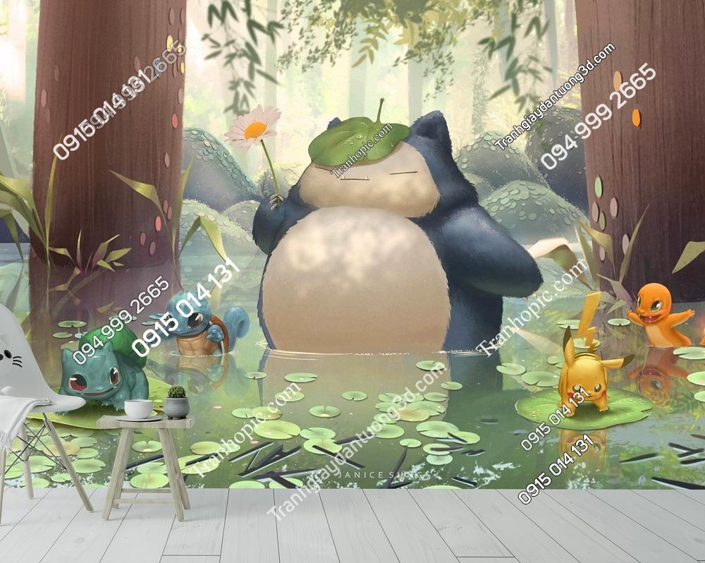 Tranh pokemon trong hồ nước dán tường phòng trẻ em 970395