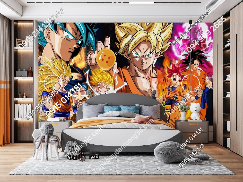 Tranh songoku hóa Super Saiyan dán tường phòng bé 772376