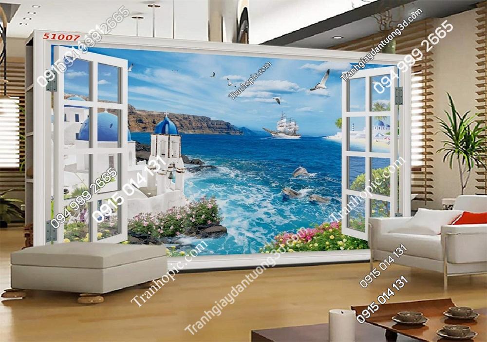 Tranh cửa sổ bãi biển dán tường 51007