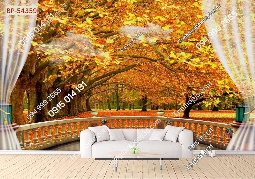 Tranh cửa sổ cảnh mùa thu dán tường 54359