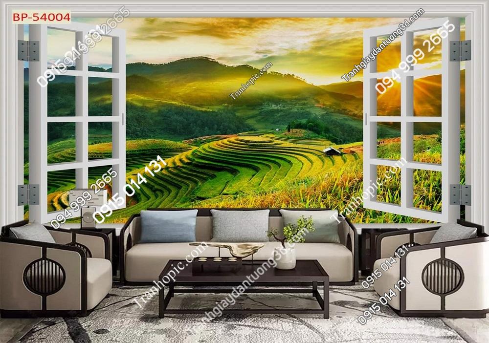 Tranh cửa sổ ruộng bậc thang dán tường 54004