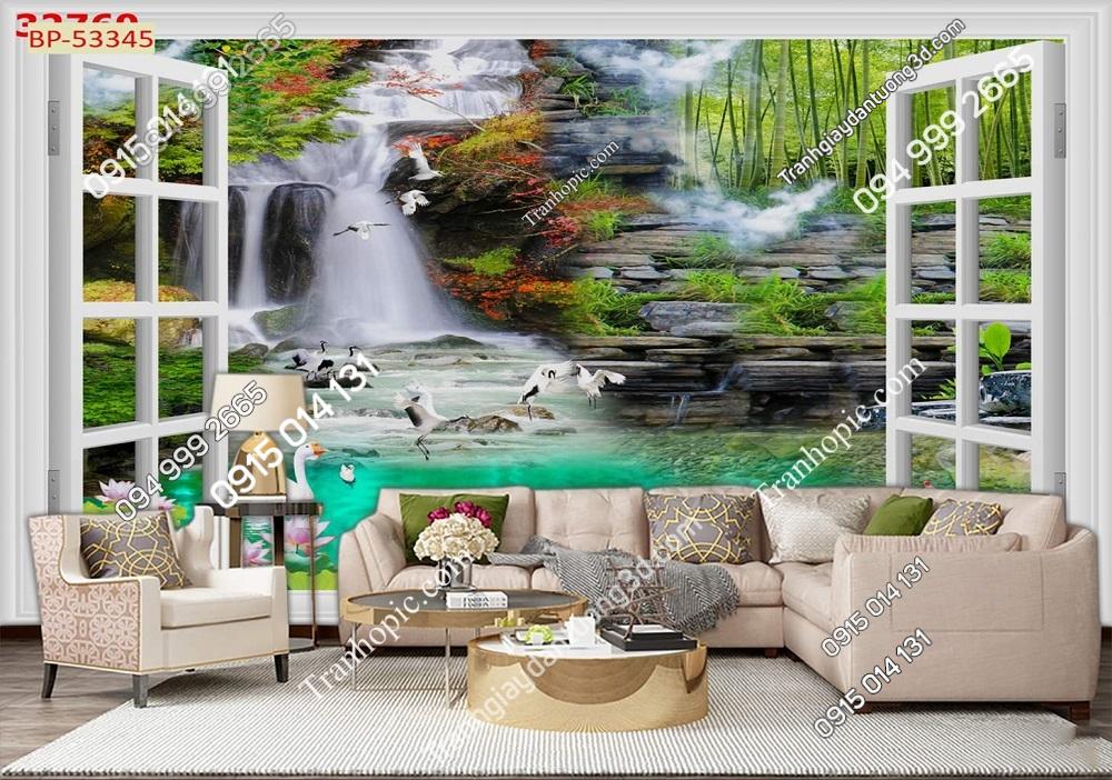 Tranh cửa sổ thác nước dán tường 53345