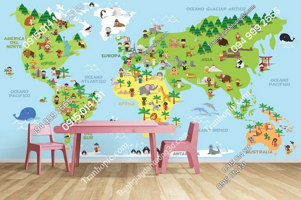 Tranh dán tường bản đồ thế giới cho phòng bé