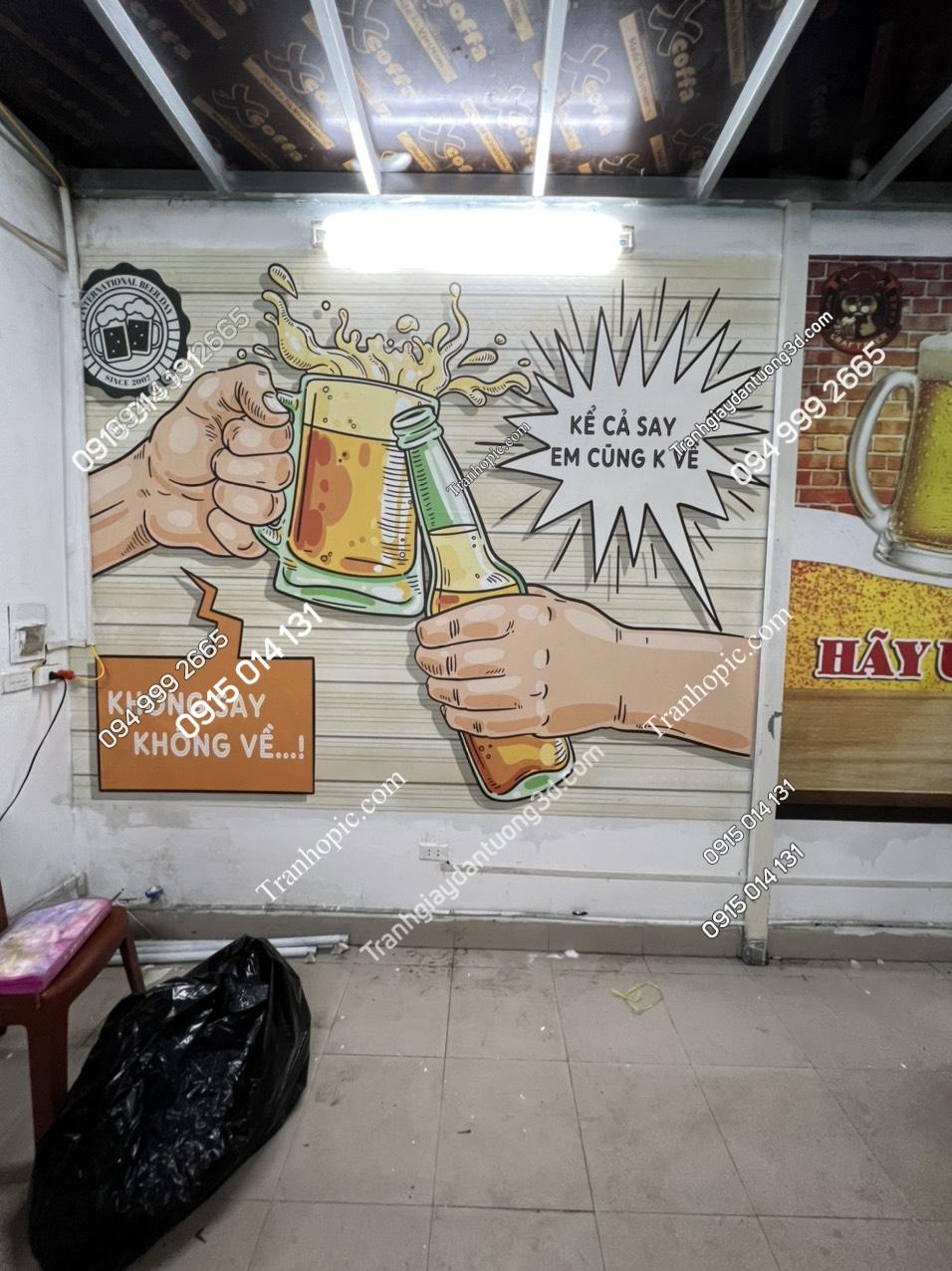 Tranh dán tường 3D độc đáo cho quán nhậu