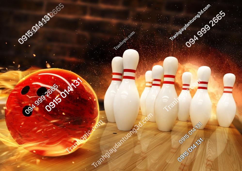 Tranh dán tường 3D hình quả bóng bowling đỏ 1395304633