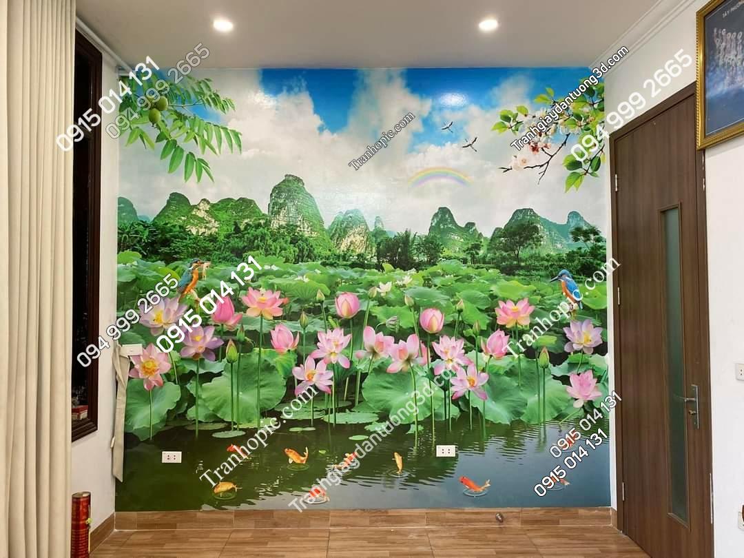 Tranh dán tường 3D hồ sen