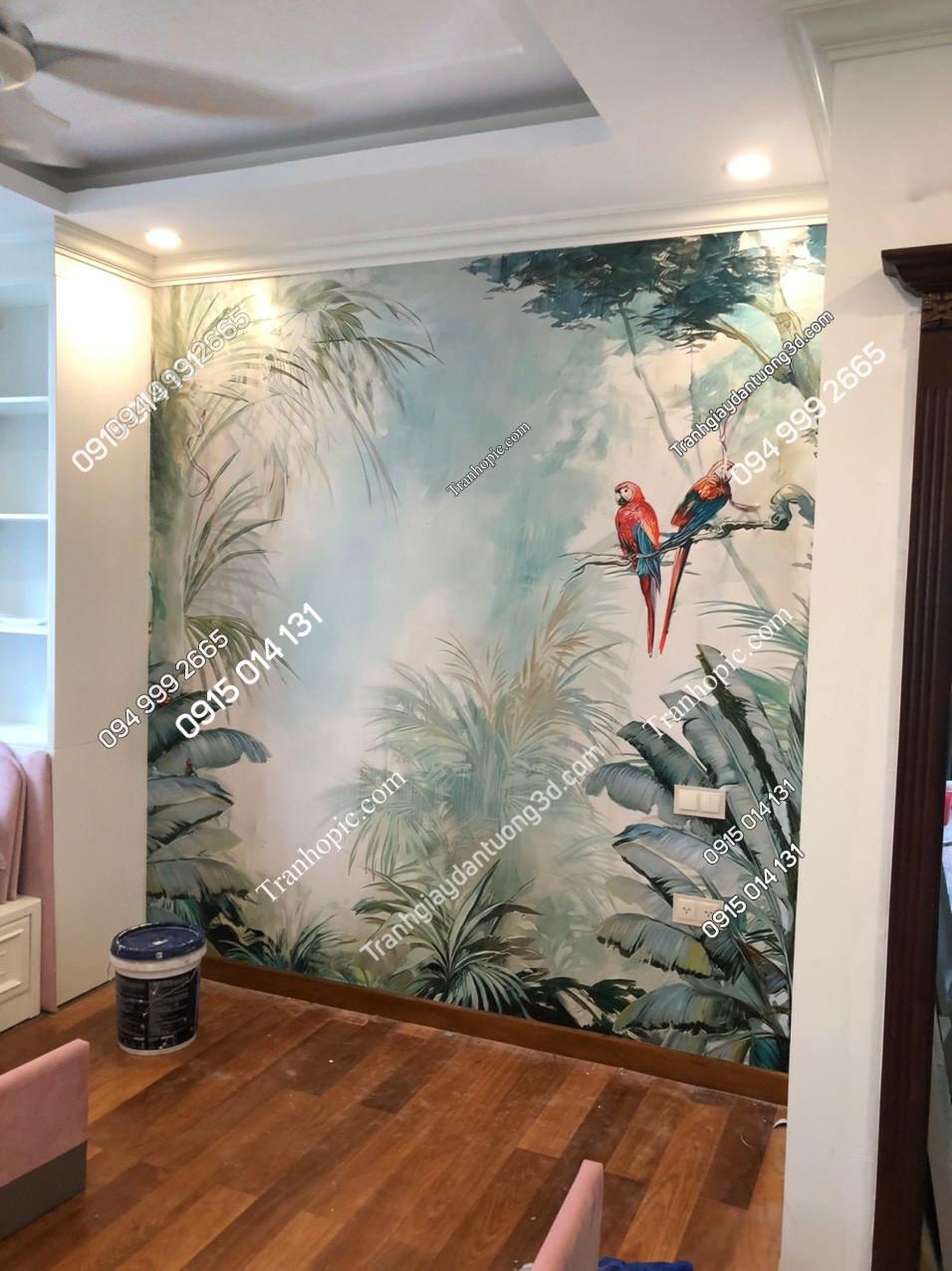Tranh dán tường 5D phong cách Tropical dán phòng ngủ