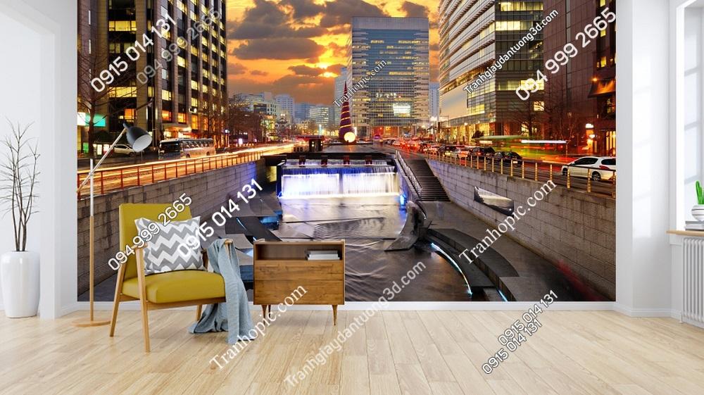 Tranh dán tường Cảnh quan thành phố Seoul, Hàn Quốc tại Suối Cheonggyecheon 249569728