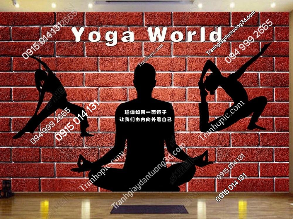 Tranh dán tường Yoga nền gạch đỏ OP_27811179