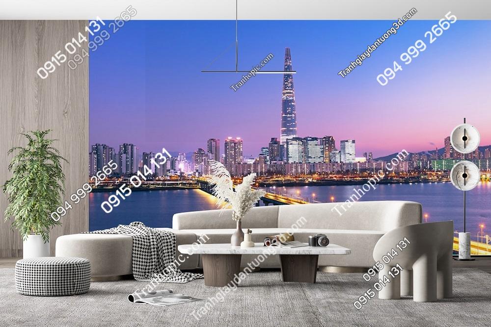 Tranh dán tường cảnh hoàng hôn sông Hàn tuyệt đẹp của thành phố Seoul FP8656188