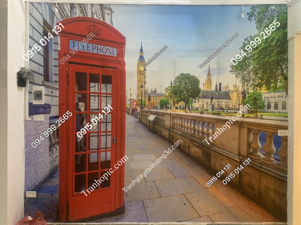 Tranh dán tường cảnh tủ điện thoại và đồng hồ Big Ben tại Anh