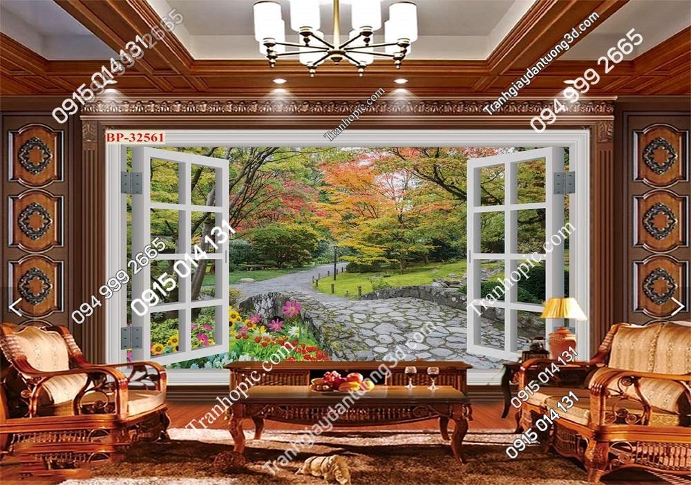 Tranh dán tưởng cửa sổ con đường 32561