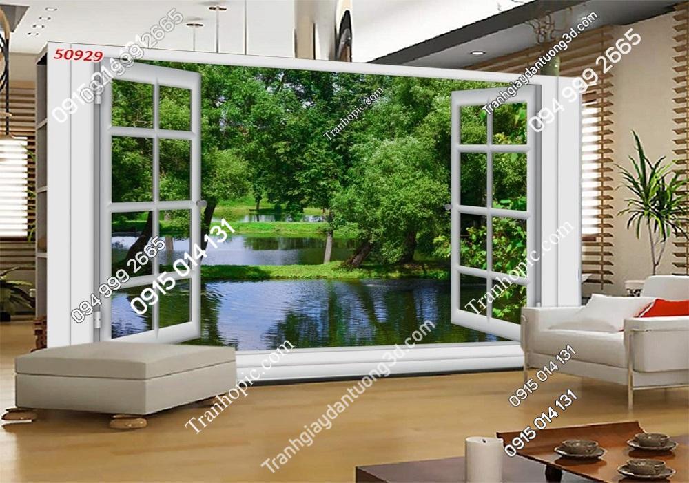 Tranh dán tường cửa sổ hồ nước 50929