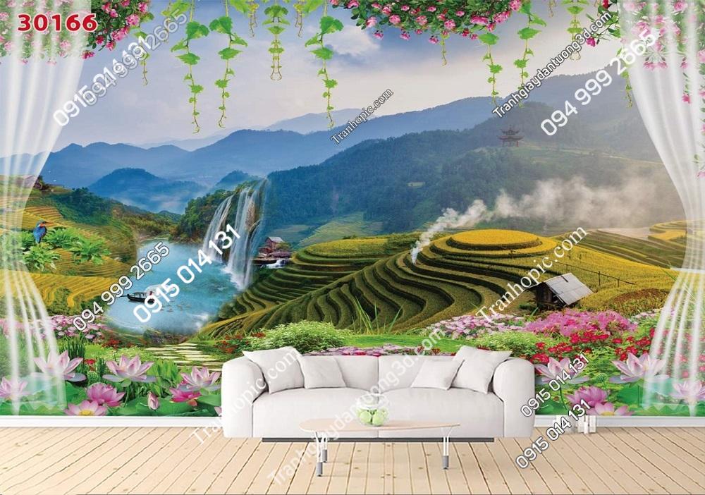 Tranh dán tưởng cửa sổ ruộng bậc thang 30166