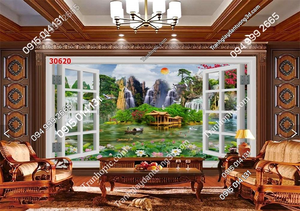 Tranh dán tưởng cửa sổ sơn thủy 30620