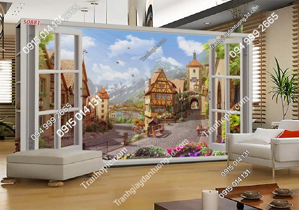 Tranh dán tường cửa sổ thành phố cổ 50881