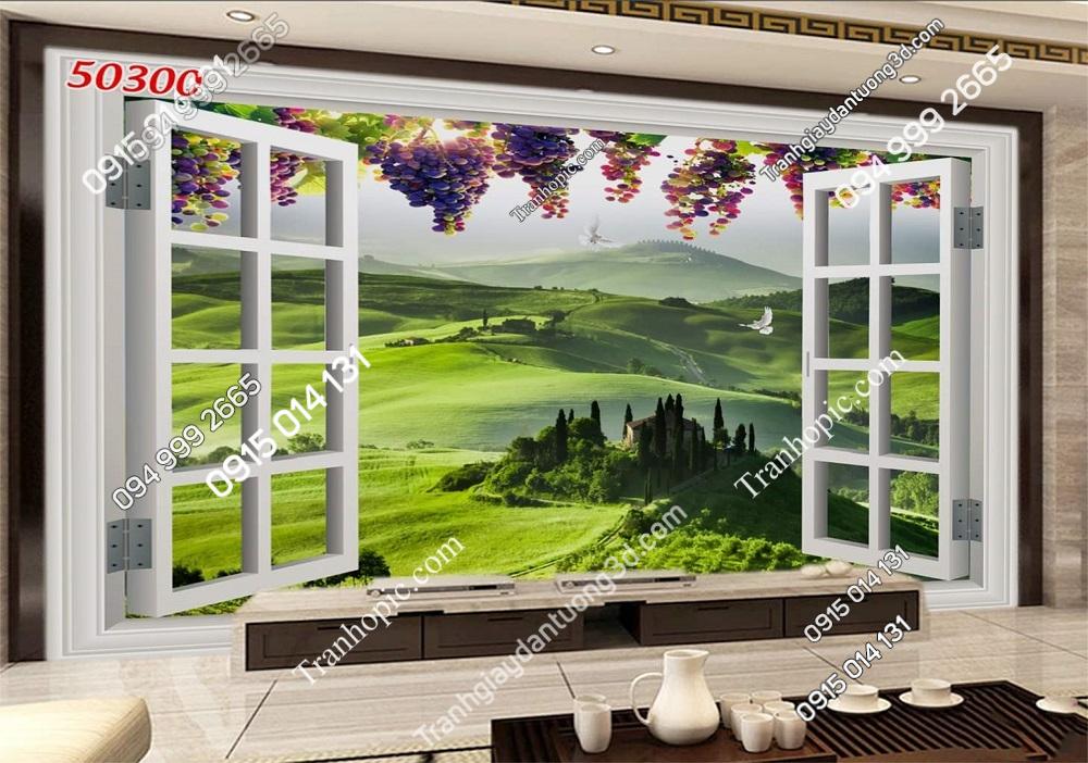 Tranh dán tưởng cửa sổ thảo nguyên cỏ 50300
