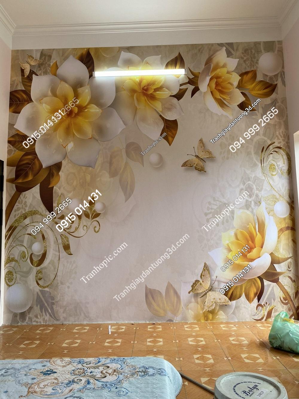 Tranh dán tường hoa 3D giả ngọc