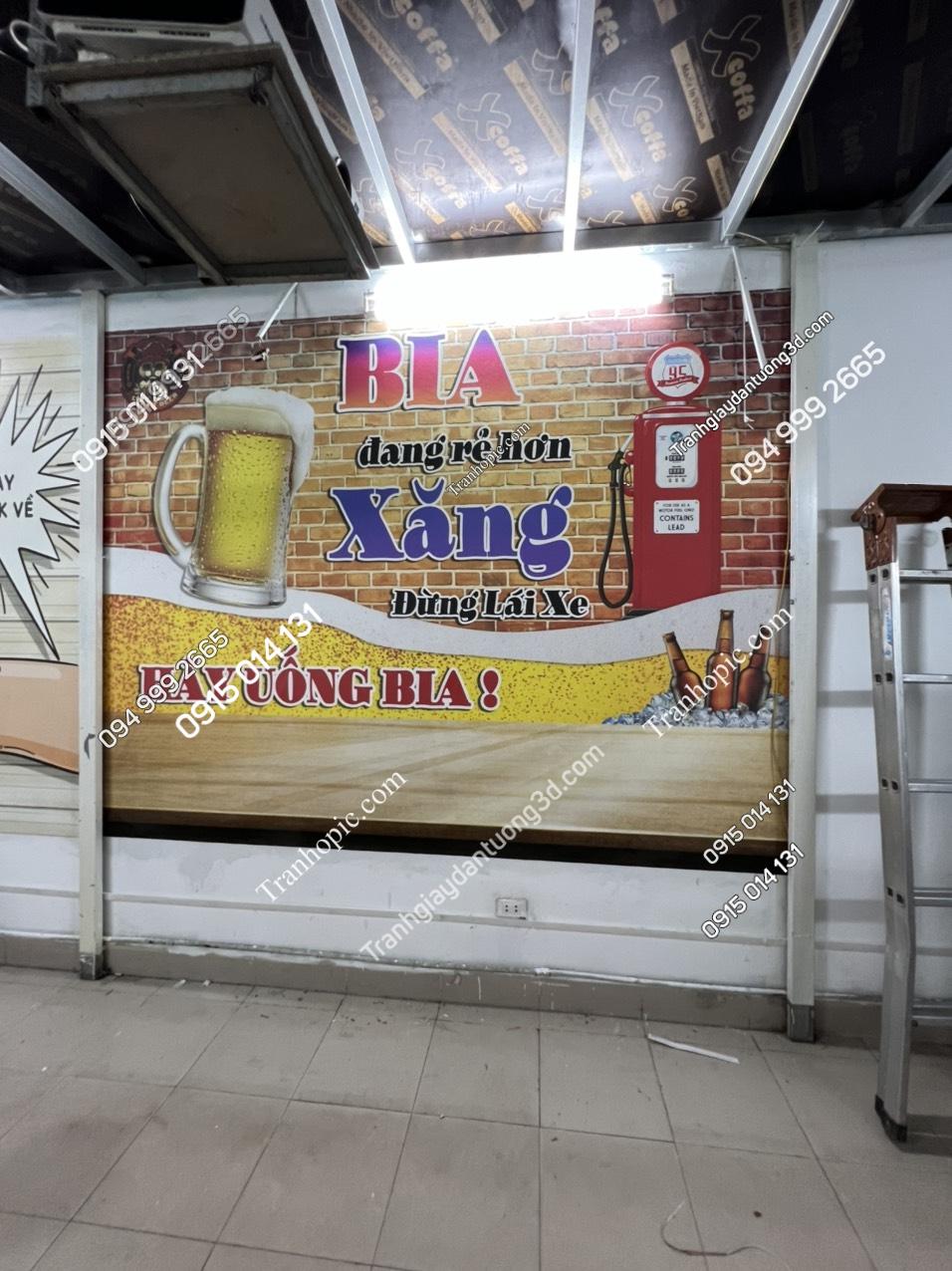 Tranh dán tường quán nhậu 3D