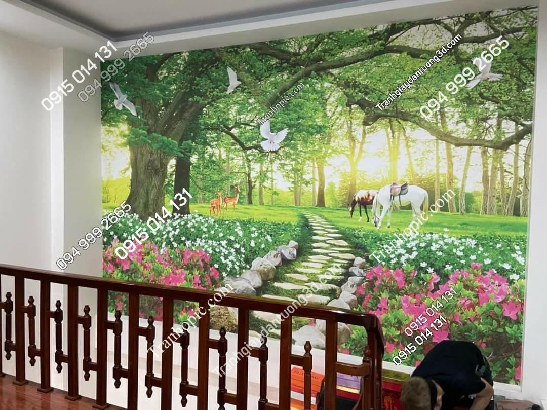 Tranh dán tường rừng cây con đường phòng khách