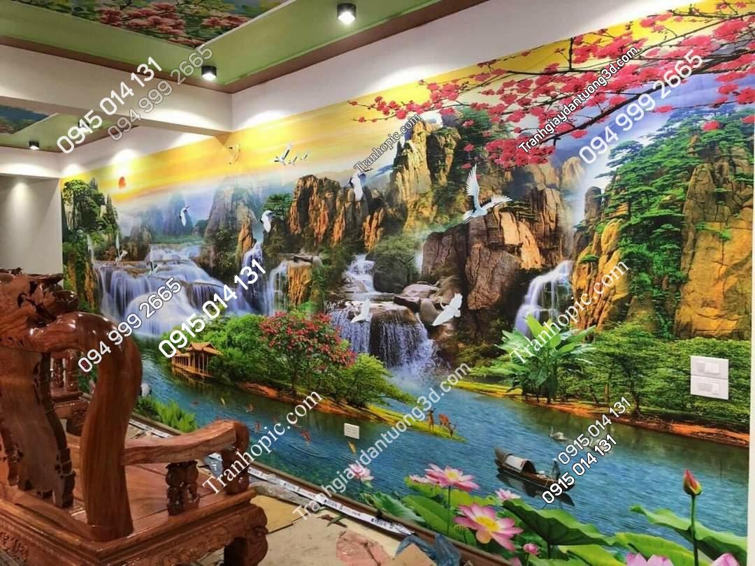 Tranh dán tường sơn thủy phòng khách
