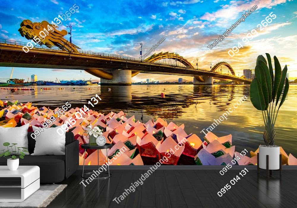 Tranh dán tường Quang cảnh cầu Rồng lúc hoàng hôn Đà Nẵng 2777820433