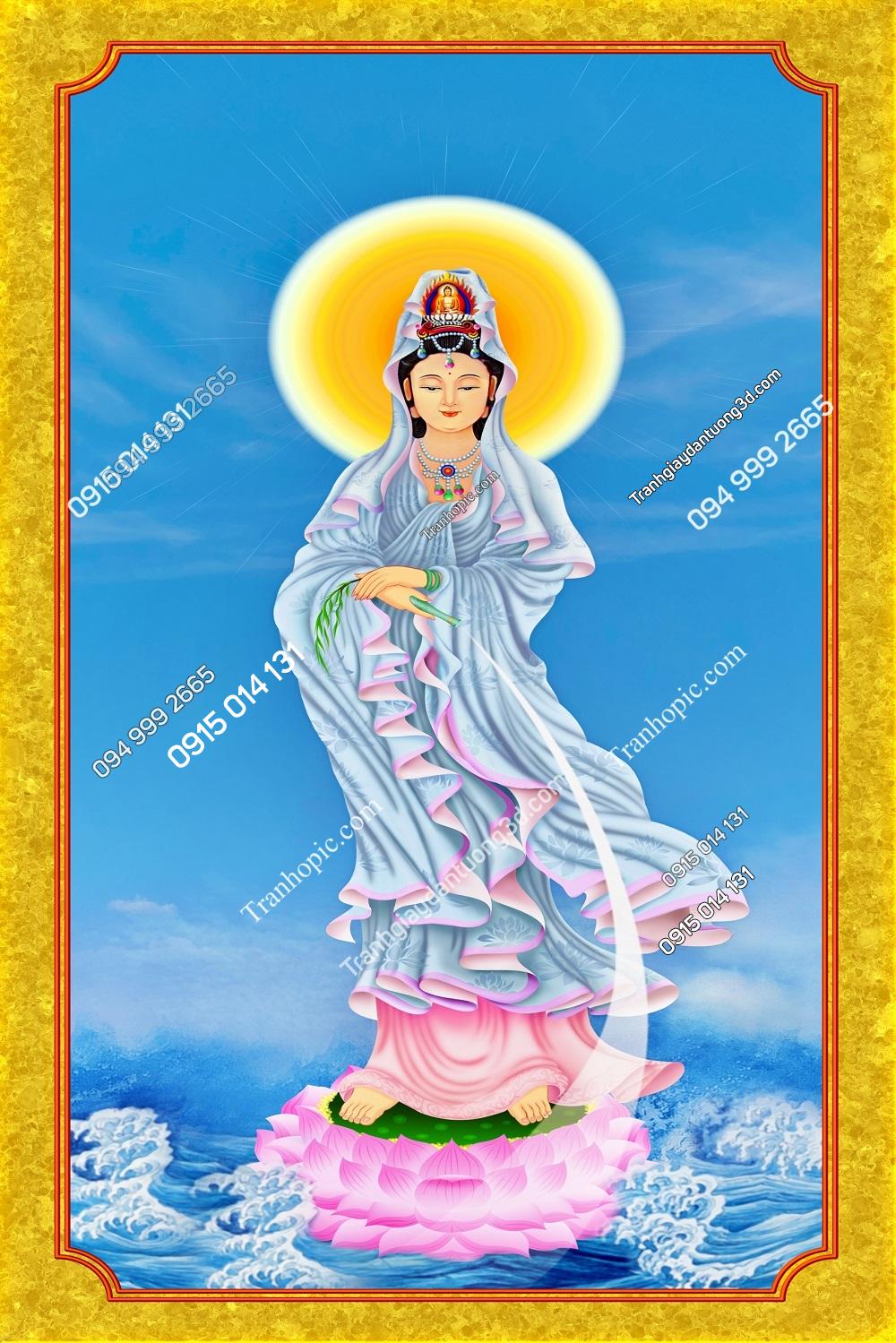 Tranh dán tường Quan Thế Âm Bồ Tát khổ dọc đẹp BT17