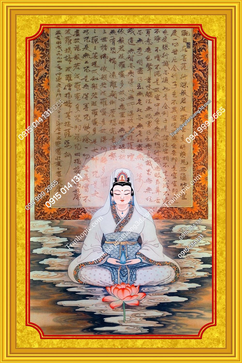 Tranh dán tường Quan Thế Âm Bồ Tát viền vàng BT8