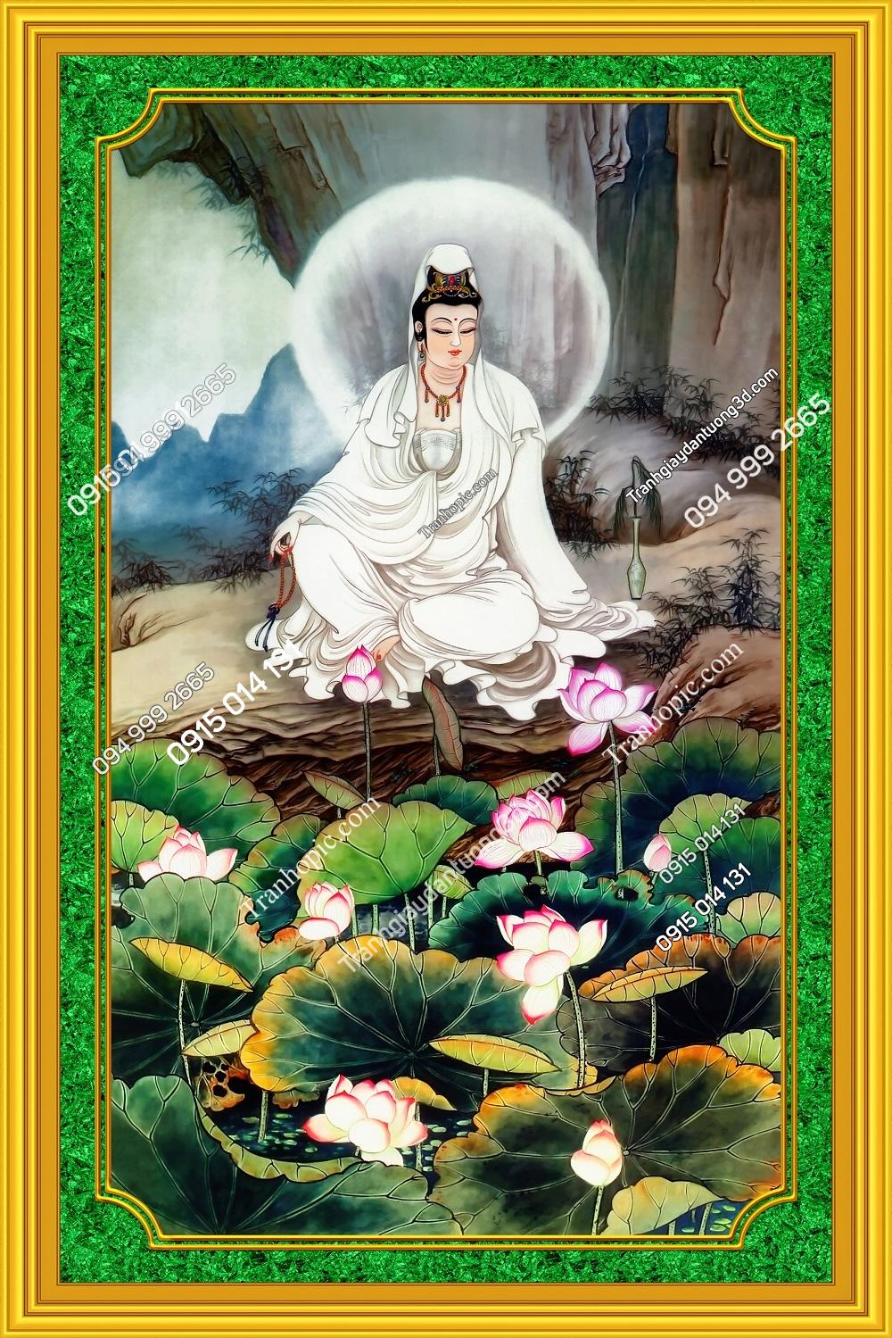 Tranh lụa dán tường Quan Thế Âm Bồ Tát khổ dọc đẹp BT16