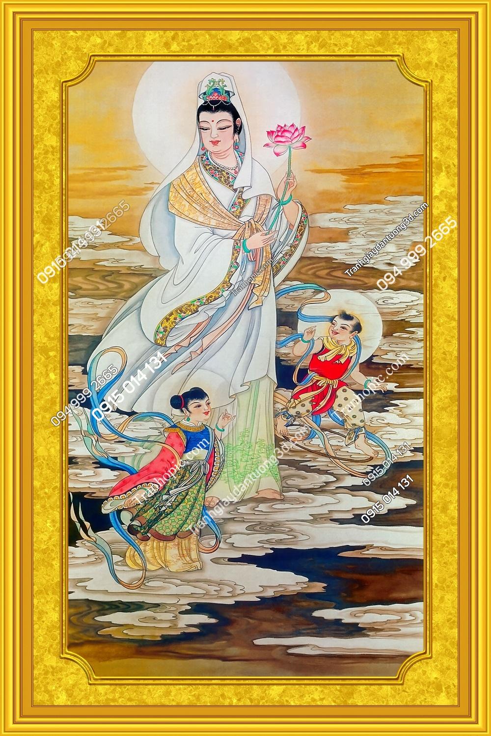 Tranh vải dán tường Quan Thế Âm Bồ Tát khổ dọc đẹp BT14