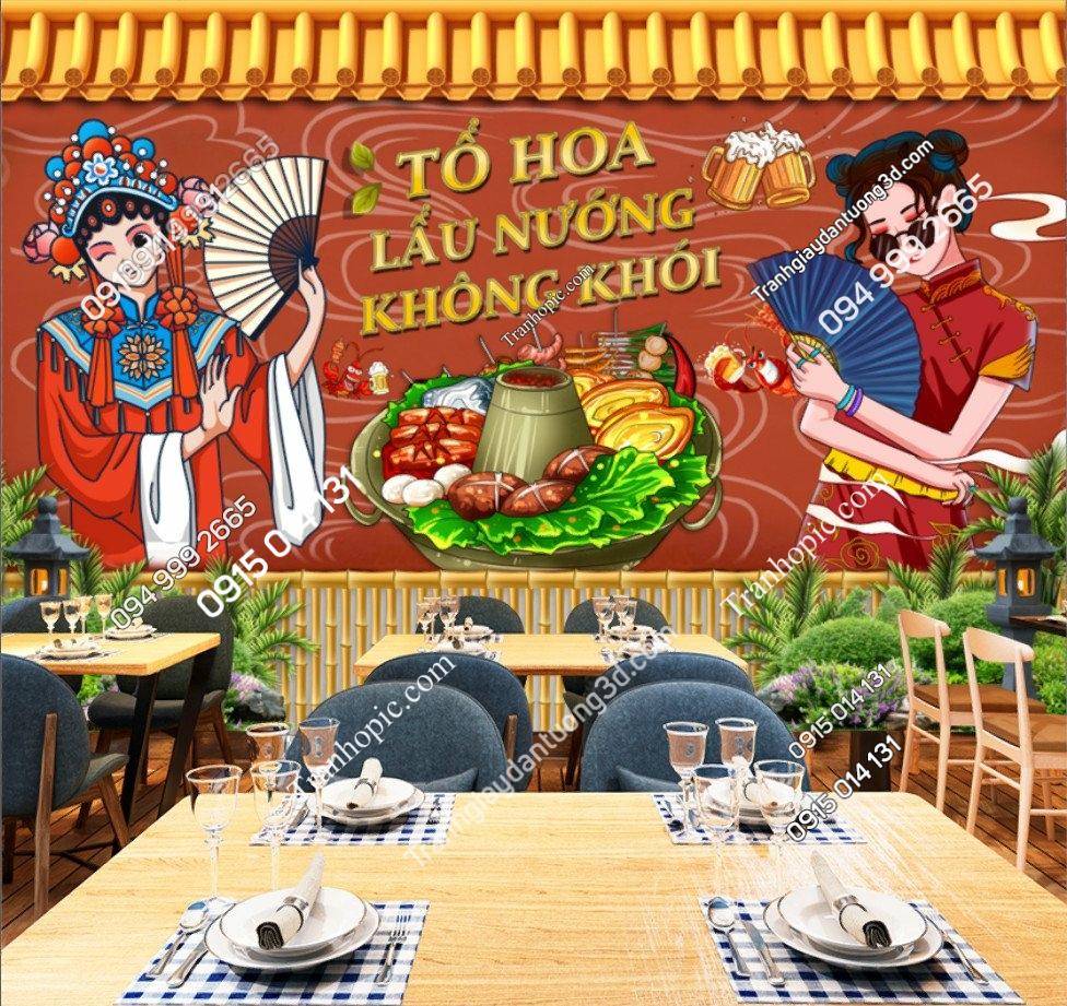 Tranh cô gái cầm quạt dán tường