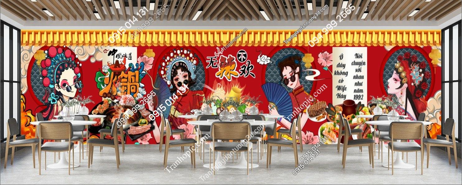 Tranh dán tường lẩu nướng khổ dài