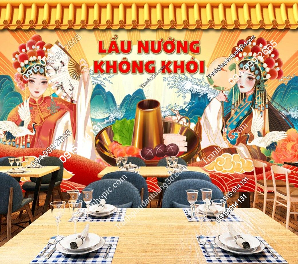 Tranh dán tường quán ăn lẩu nướng mới