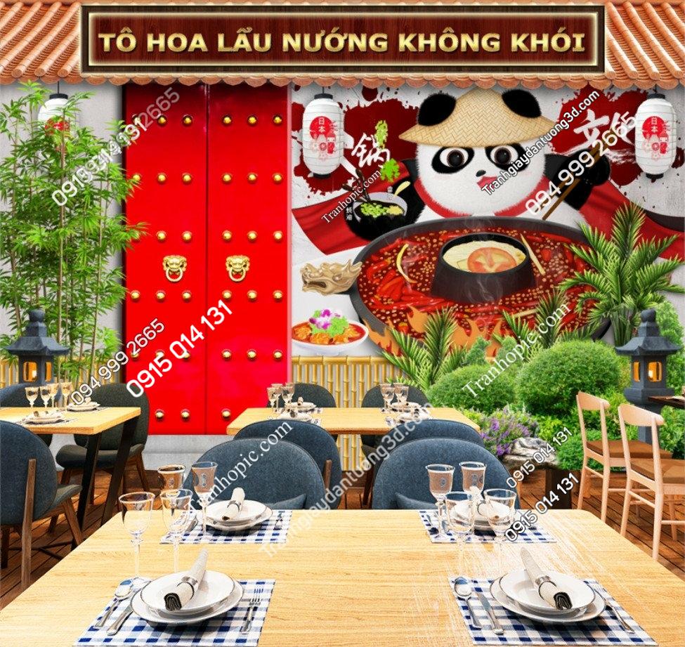 Tranh gấu trúc zuka dán tường quán ăn trung hoa