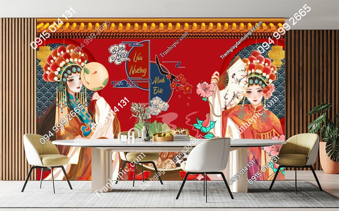 Tranh lẩu nướng cô gái trung hoa