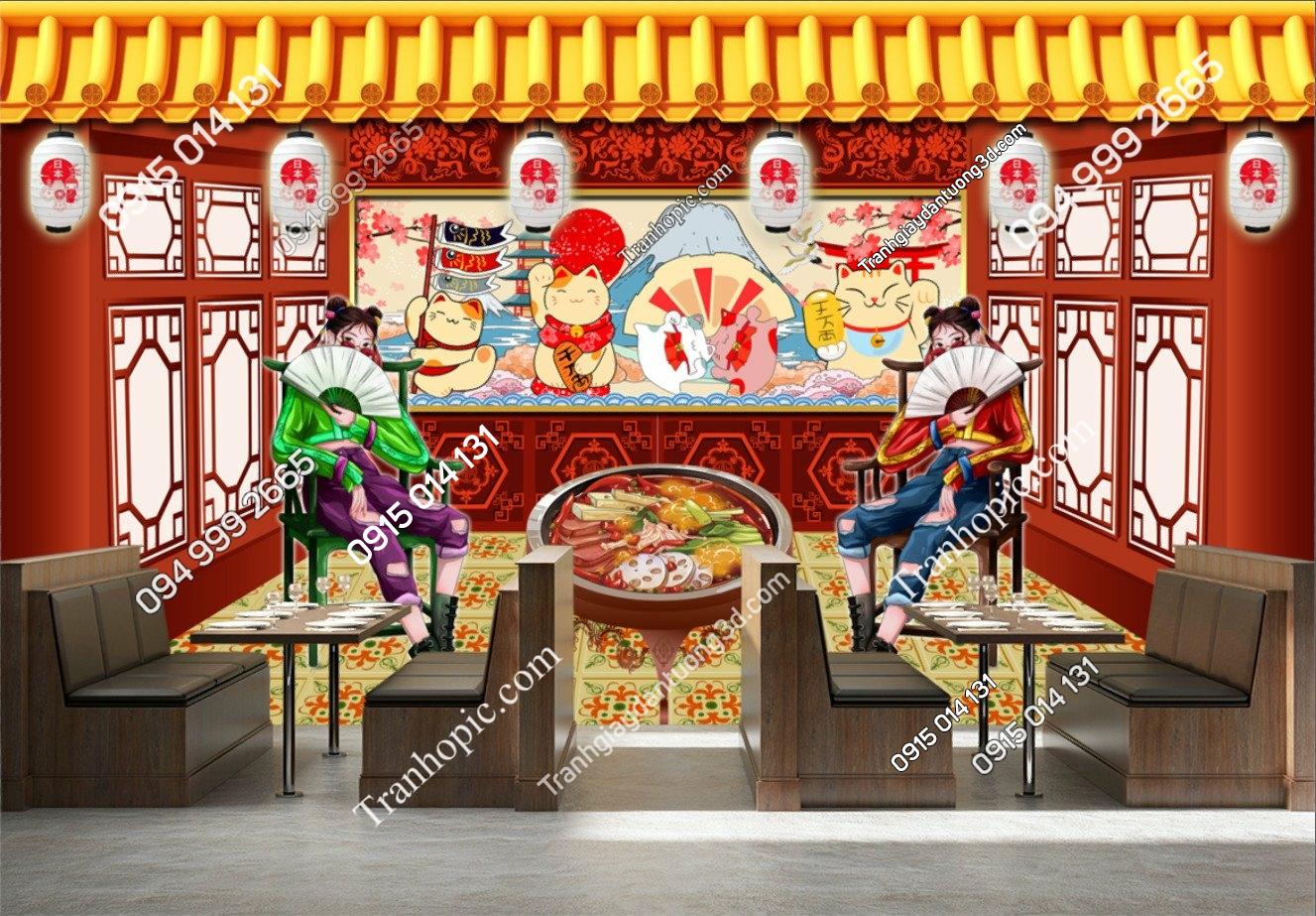 Tranh quán ăn lẩu nướng á đông