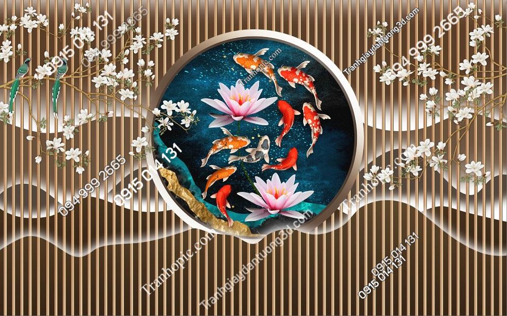 Tranh dán tường cá chép quân ngư và hoa 3152024