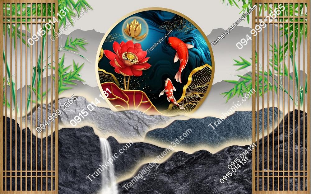 Tranh dán tường cá và tre lam sóng mới 3152024