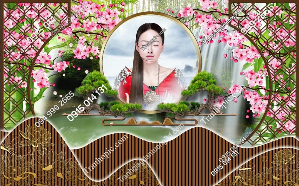 Tranh dán tường cửa sổ triện lam sóng dưỡng sinh spa 2732024 (5)
