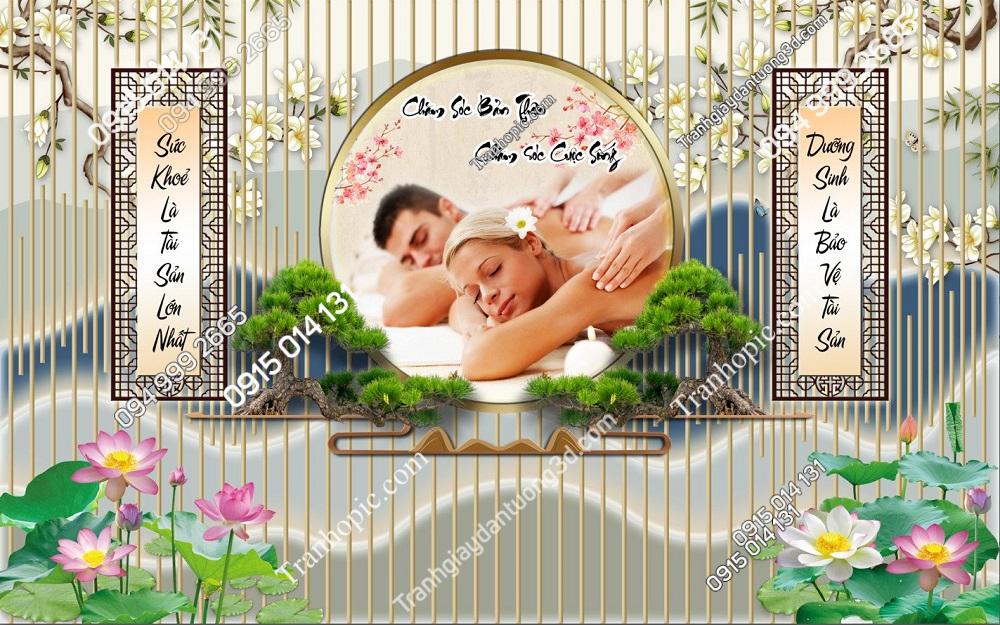 Tranh dán tường lam sóng hoa sen dưỡng sinh spa 2732024 (7)