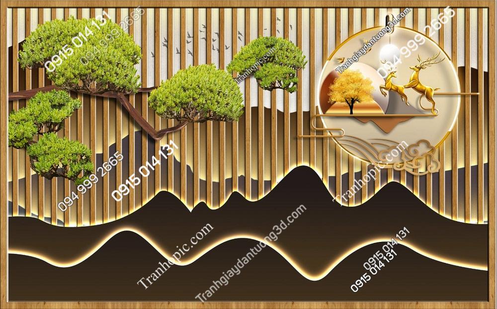 Tranh dán tường lam sóng và cành tùng 3152024