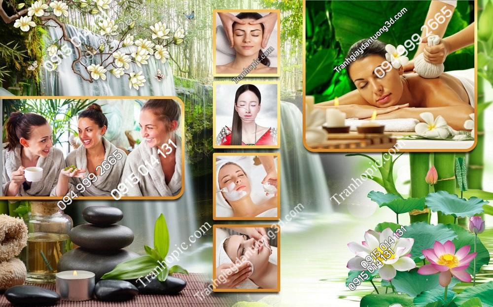 Tranh thác nước hoa sen dán tường spa dưỡng sinh đông y 2732024 (4)