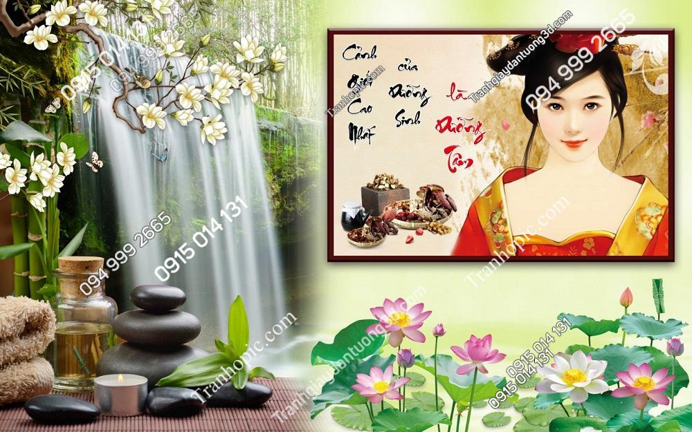 Tranh thác nước hoa sen trang trí đông y dưỡng sinh 2732024 (3)