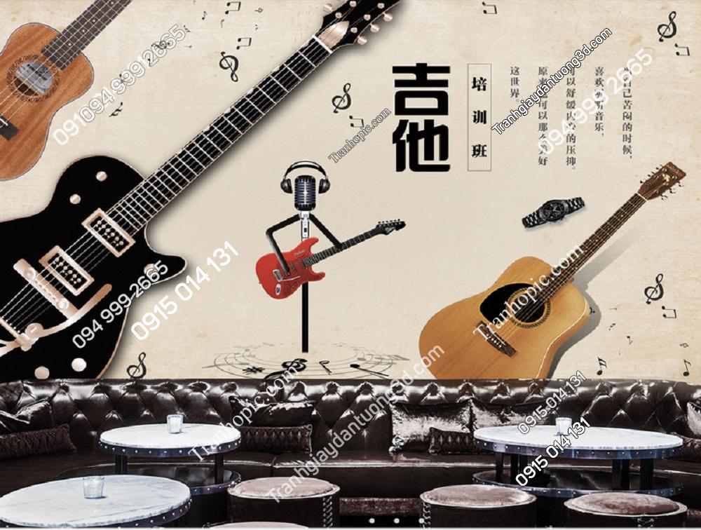 Tranh đàn guitar dán tường quán hát cafe PK_024685