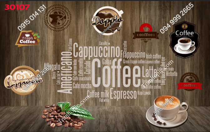 Tranh dán tường coffe nền gỗ 30107