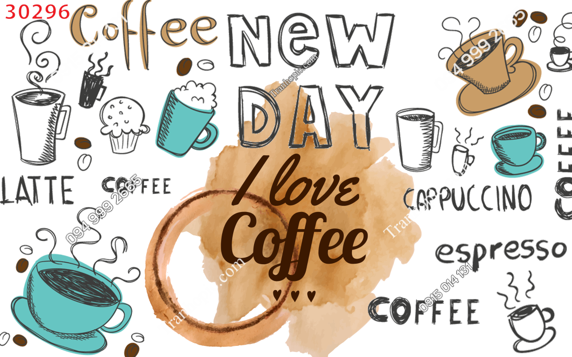 Tranh dán tường coffee giả vẽ tay trẻ trung 30296
