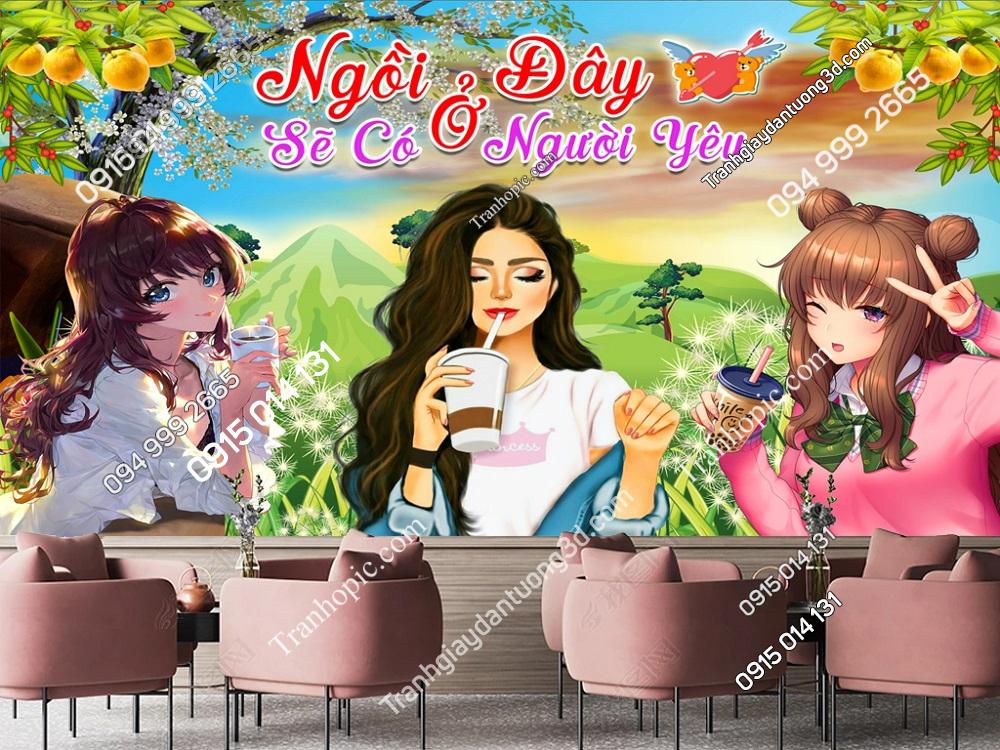 Tranh dán tường quán coffe trà sữa trẻ trung hiện đại GMD2342024 (4)