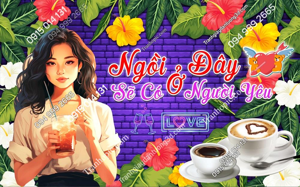 Tranh dán tường quán trà sữa cô gái trẻ GMD2342024 (7)