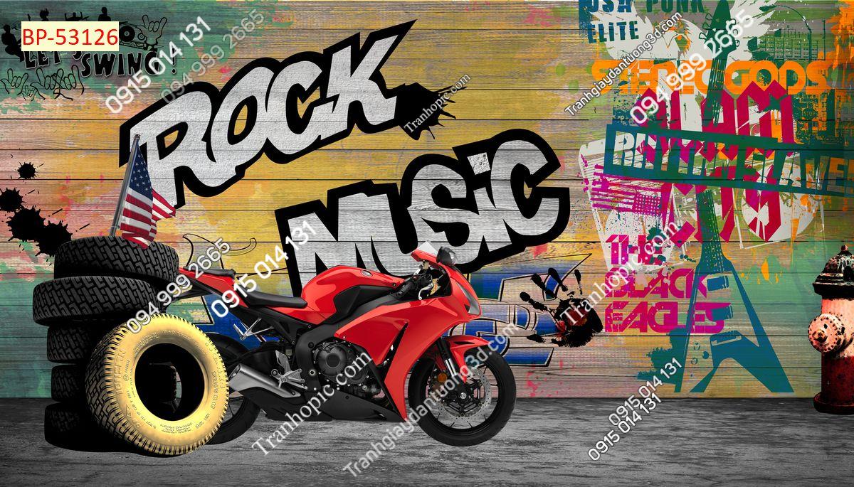 Tranh dán tường rock music và xe phân khối lớn 53126