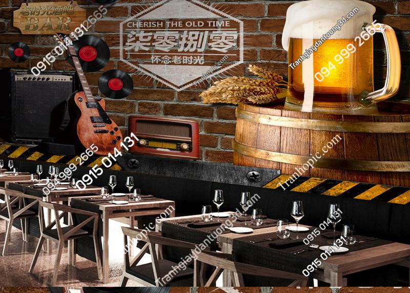 Tranh dán tường uống bia và hát đàn PK_991563